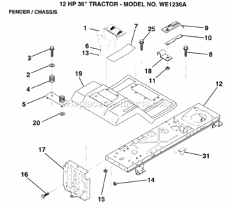 FenderChassis Diagram and Parts List for WE1236A 1999 And Before Weed Eater Lawn Tractor